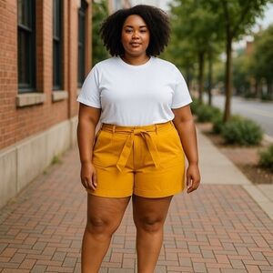 ❄️ Cato | Plus Size Belted Shorts Golden Glow Various Sizes Available